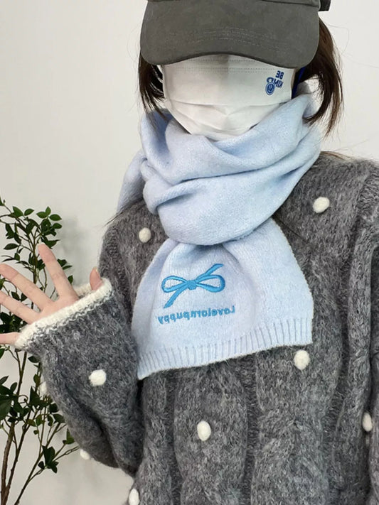 Sarah Express Women's Embroidered Bowknot Scarf Blue One Size