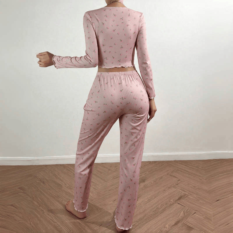 Sarah Express Women's Printed Loungewear Set - Long Sleeve Top and Pants Two-Piece Homewear