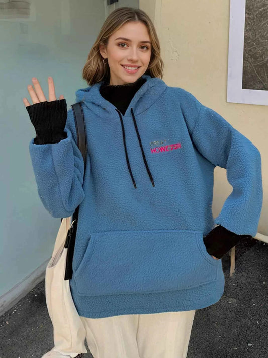 Sarah Express Women's Sherpa Fleece Hoodie with Kangaroo Pocket and Drawstring