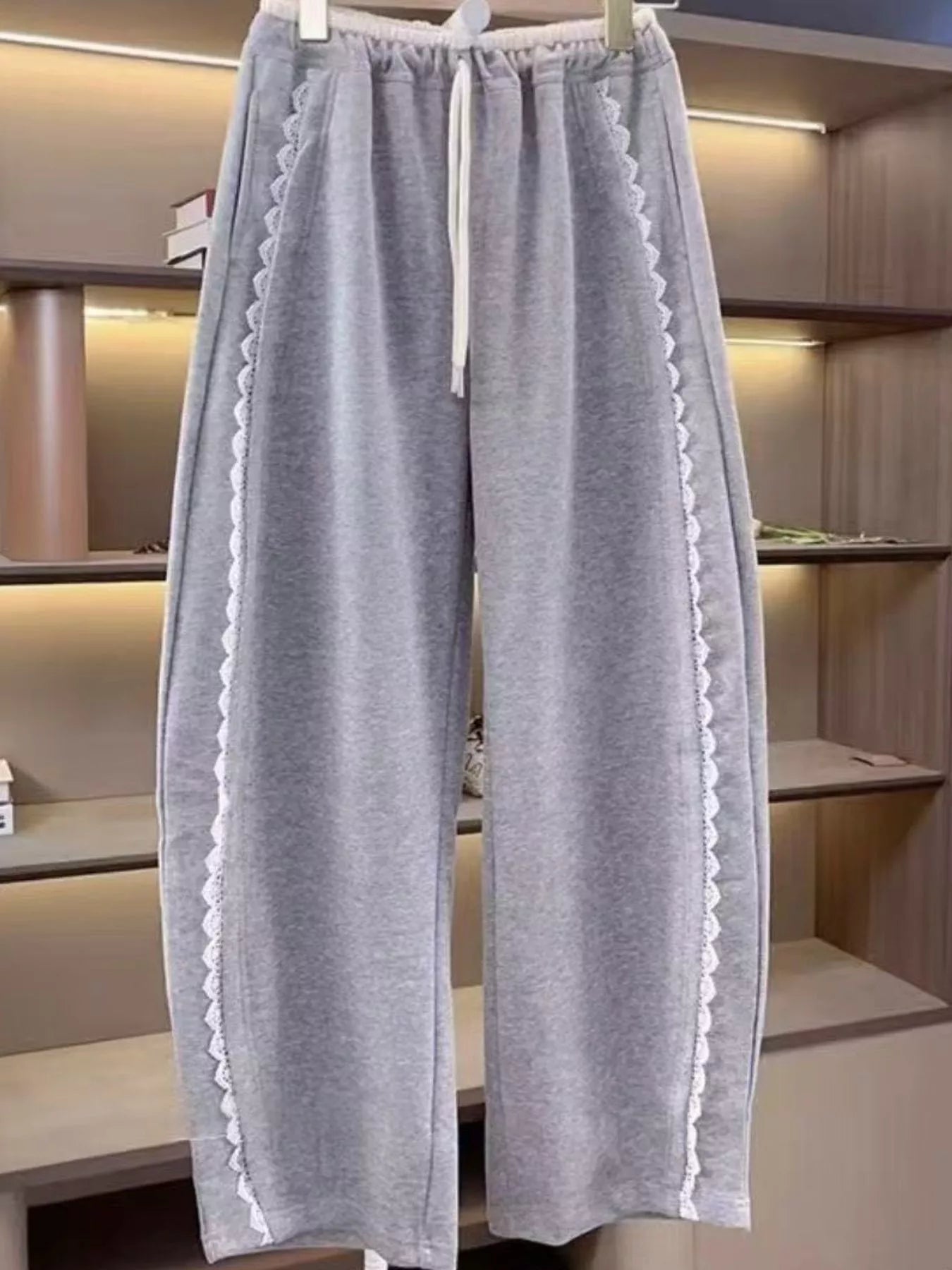 Sarah Express Women's Lace Trim Wide Leg Pants