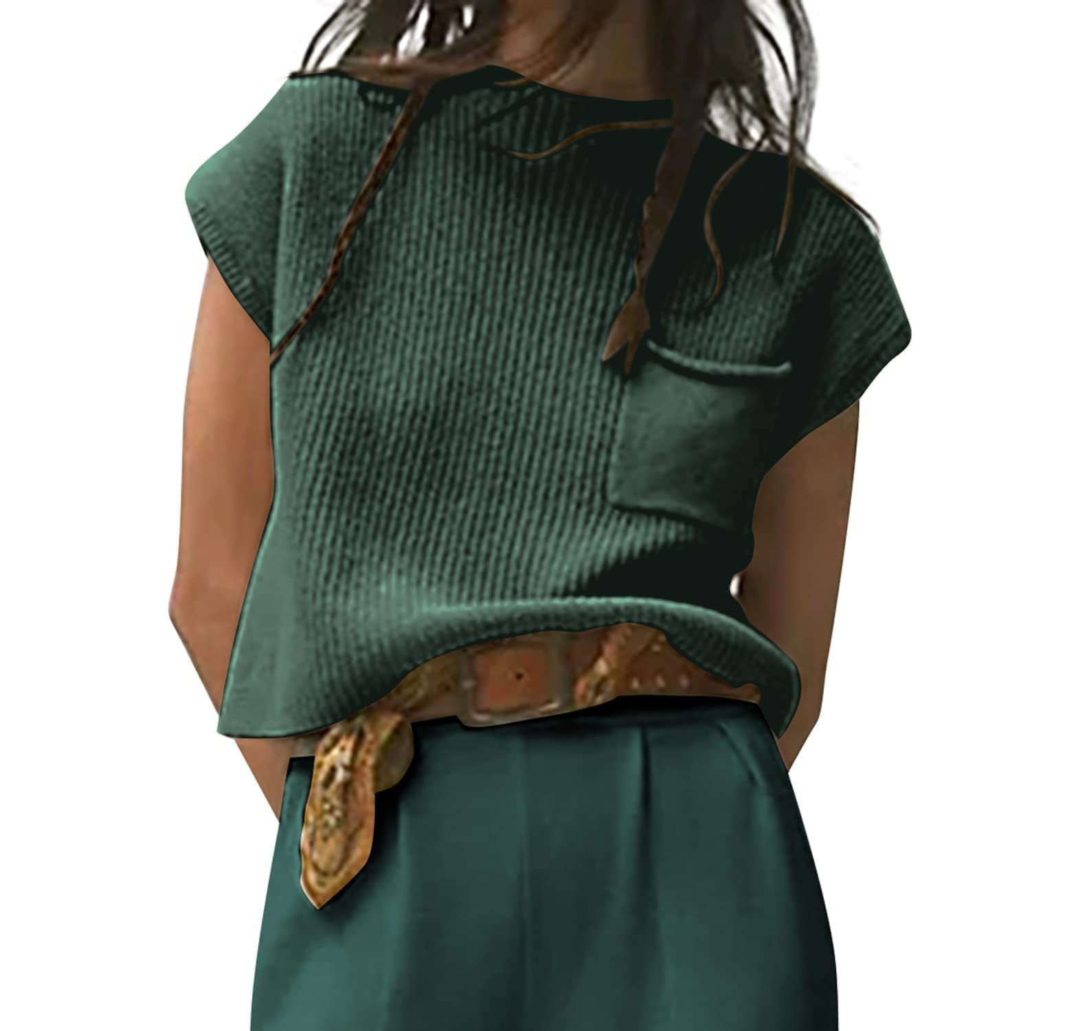 Sarah Express Women's Sleeveless Knit Ribbed Pullover Vest with Pockets