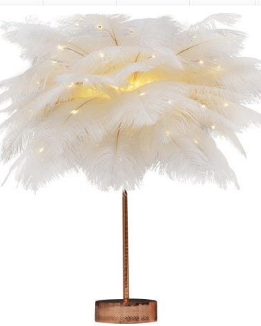 Sarah Express Nordic Feather Table Lamp - Decorative Bedside Night Light with Remote Control White Flash USB