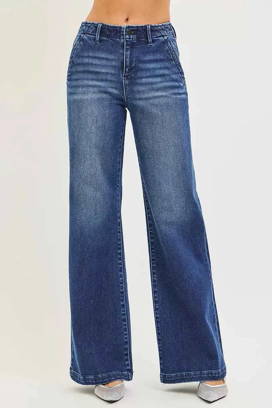 Sarah Express Women's High Rise Wide Leg Jeans with Slanted Pockets - RISEN Denim