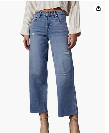 Sarah Express High Waisted Loose Fit Jeans Relaxed Stretch Denim