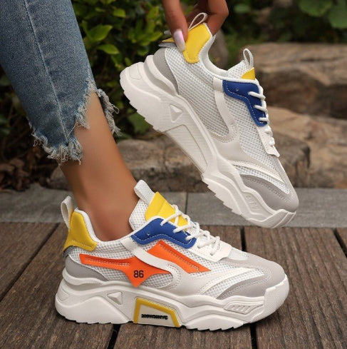 Sarah Express Women's Mesh Platform Casual Sneakers - Breathable Lace-Up Fashion Shoes