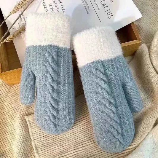 Sarah Express Women's Cozy Knitted Winter Gloves - Warm Polyester Fiber Mittens Light Blue ONESIZE