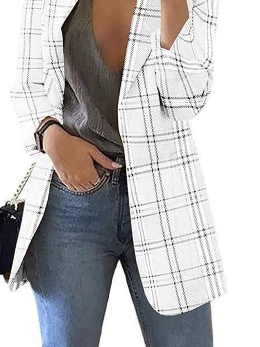 Sarah Express Women's Plaid Lapel Collar Blazer