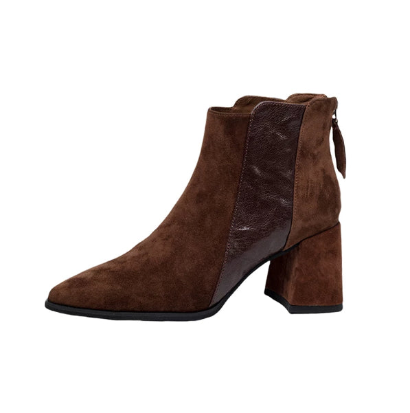 Sarah Express Women's Minimalist British-Style Short Ankle Boots with Back Zipper | Suede Leather Brown With Velvet Lining