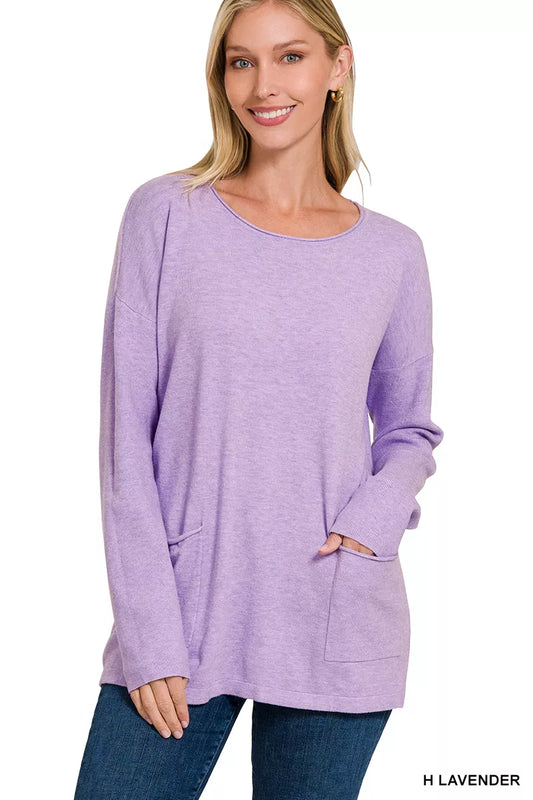 Sarah Express Women's Viscose Long Sleeve Front Pockets Sweater