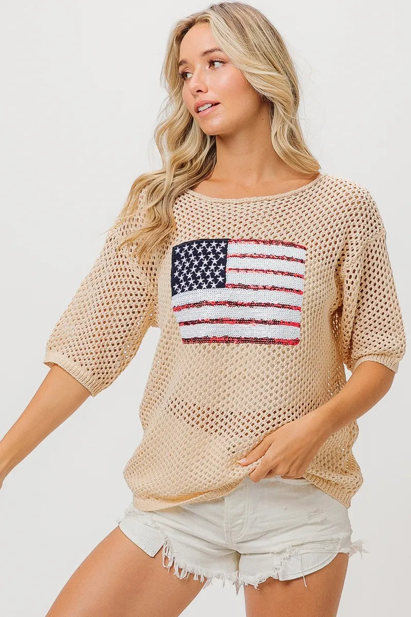 Sequin American Flag Knit Cover Up