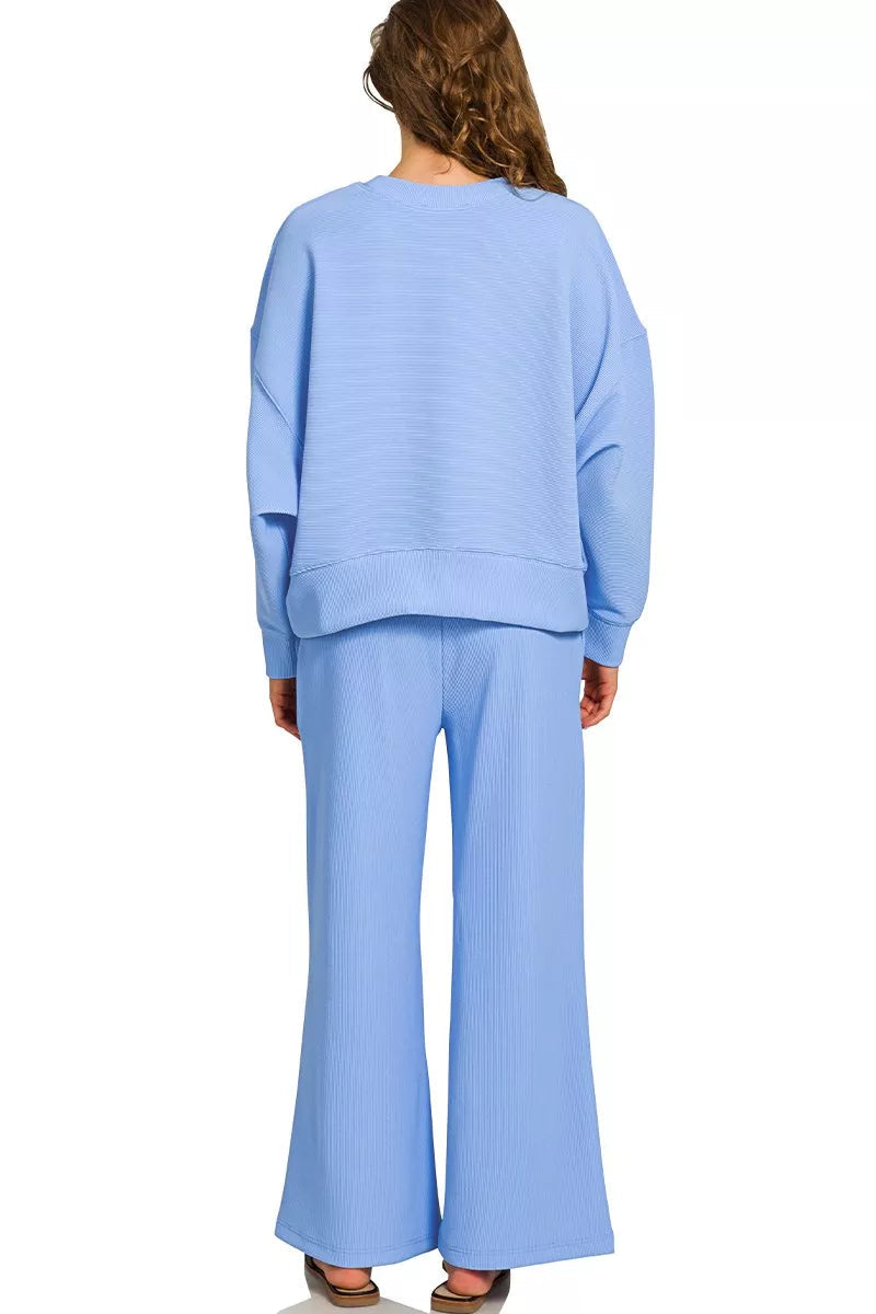 Sarah Express Women’s Ribbed Lounge Set with Pullover and Pants Casual