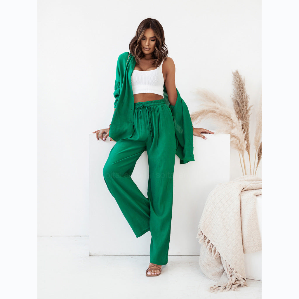 Sarah Express Women's Elegant Long Sleeve Blouse and Pants Two-Piece Professional Set