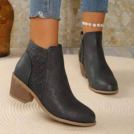 Sarah Express Women's Pointed Toe Block Heel Boots Black