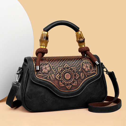 Sarah Express Handcrafted Leather-Embossed Retro Crossbody Bag - Floral Design Women's Shoulder Bag