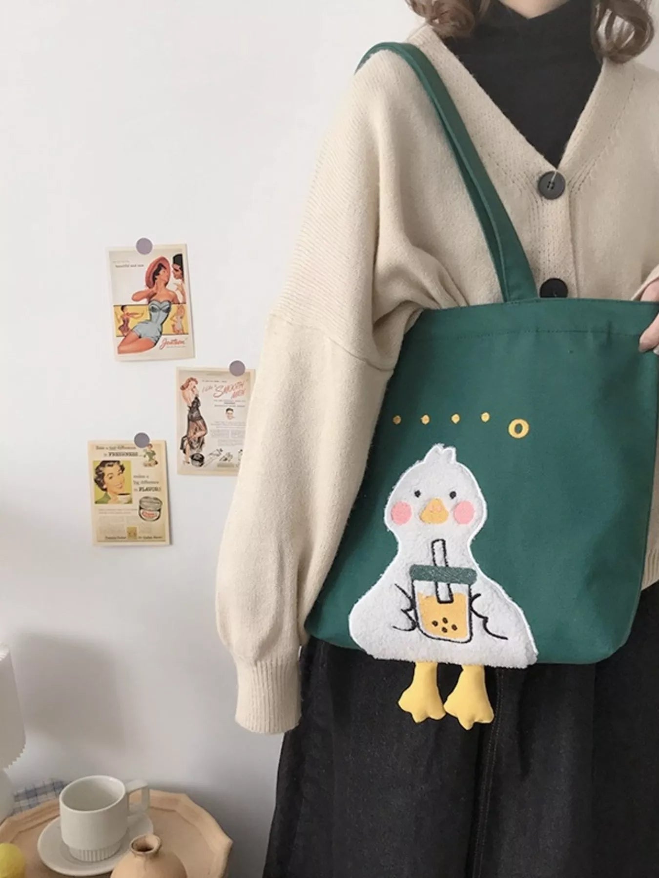 Sarah Express Women's Duck Canvas Tote Bag Dark Green ONESIZE