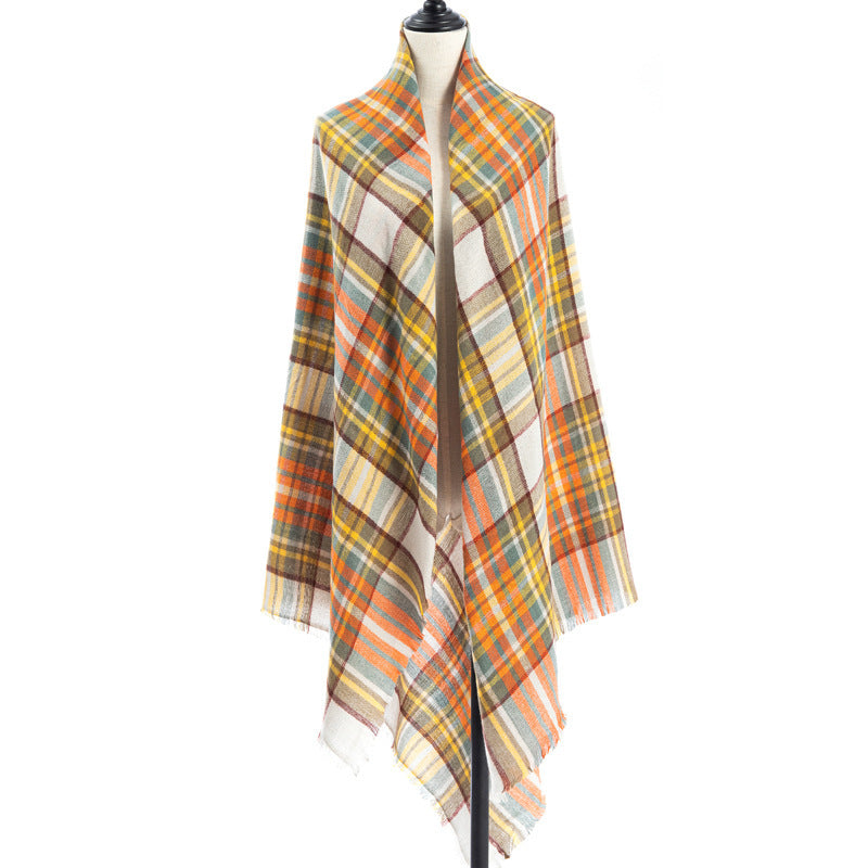 Sarah Express Women's Oversized Square Scarf Cashmere-like Double-Sided Shawl 140cm Woven Fall Winter Accessory