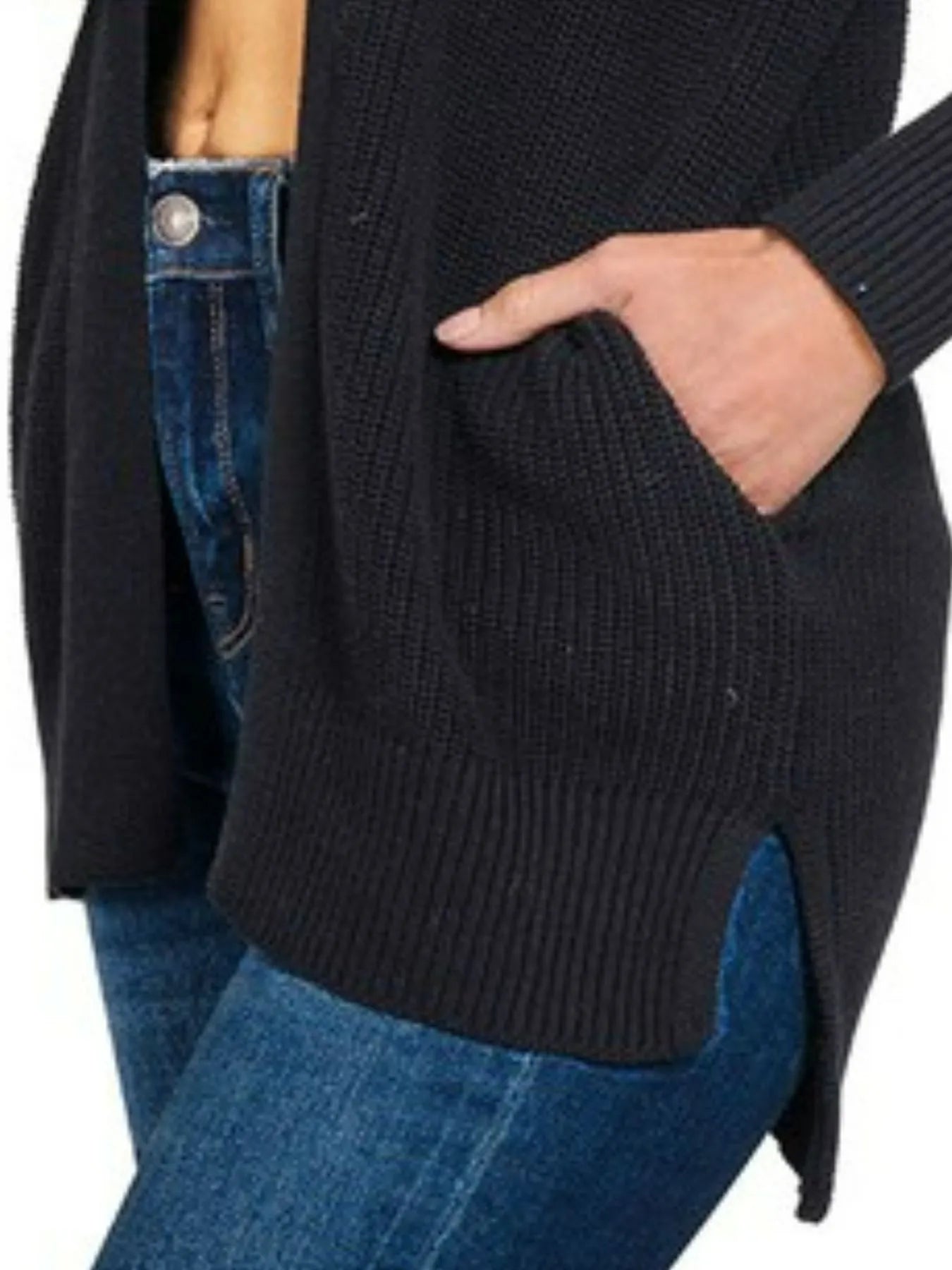 Sarah Express Women’s Eyelet Open Front Sweater Cardigan with Pockets