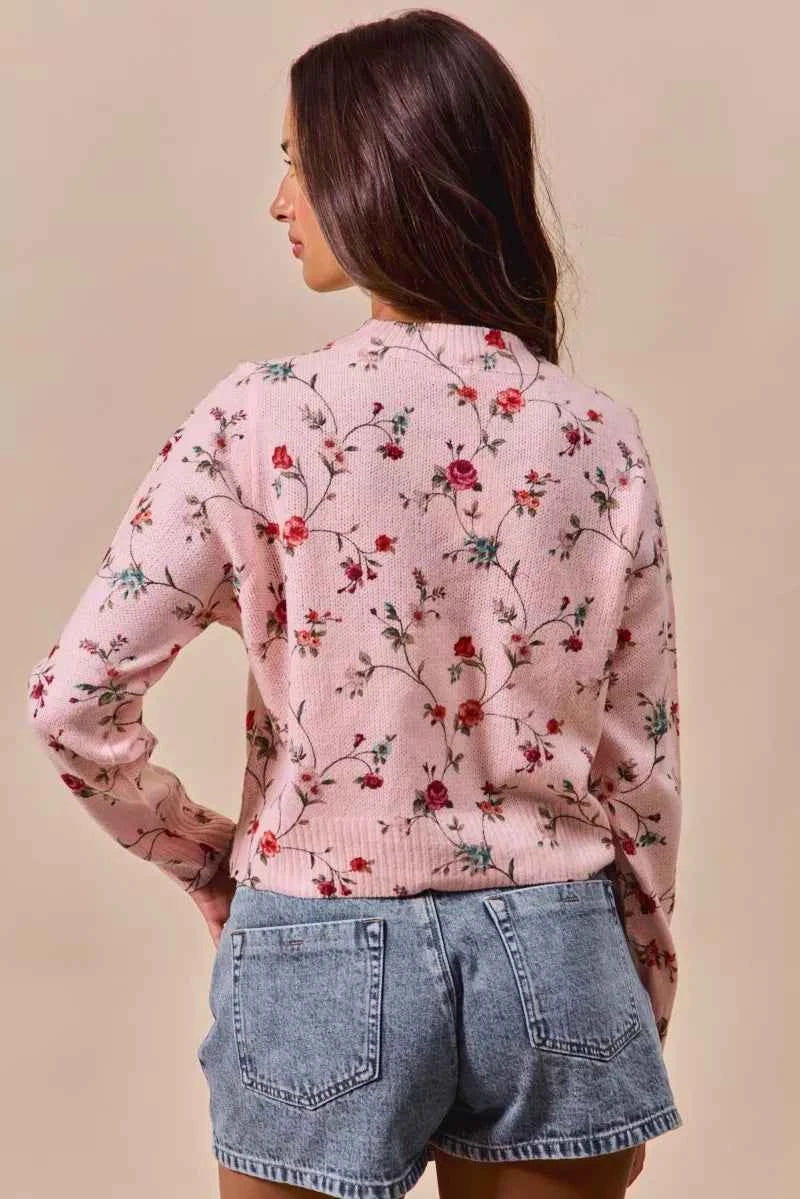 Sarah Express Women's Floral Print Button Front Cardigan Sweater Top