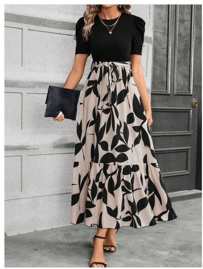 Sarah Express Women's Floral Print Maxi Dress Round Neck Short Sleeve A-Line Vacation