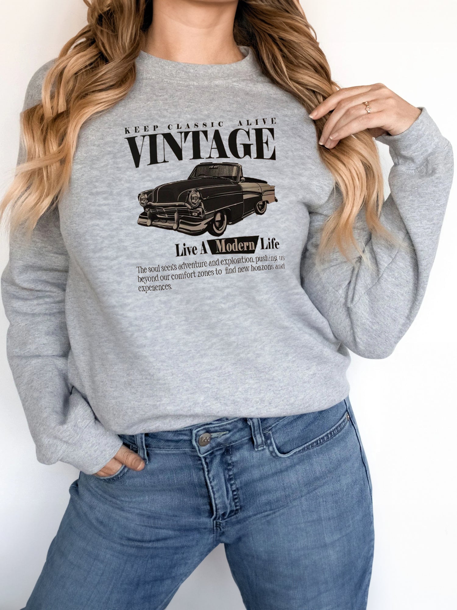 Sarah Express Women's Long Sleeve Hoodie Sweatshirt - Casual Pullover Top for Fall Winter - Grey Khaki White