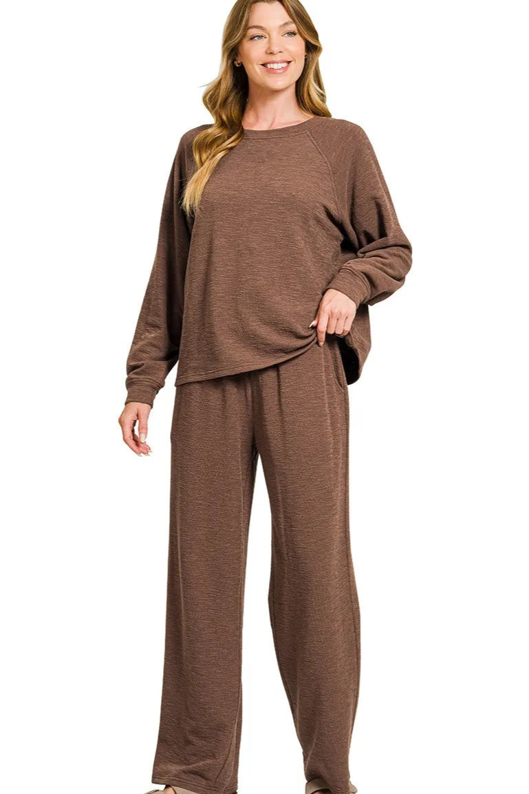 Sarah Express Women’s Slub Knit Lounge Set with Long Sleeve Top and Pants