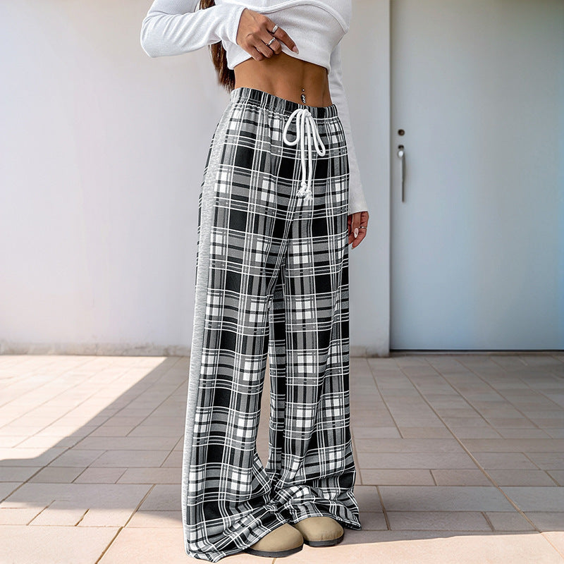 Sarah Express Plaid High-Waist Wide-Leg Pants Black and White
