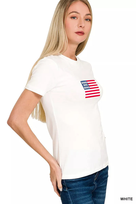 Sarah Express Women's American Flag Graphic Tee - Patriotic Cotton Blend T-Shirt
