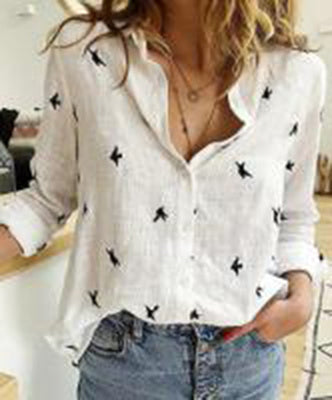 Sarah Express Women's Cotton Linen Button Up Shirt Long Sleeve Lapel Collar Classic Blouse Top