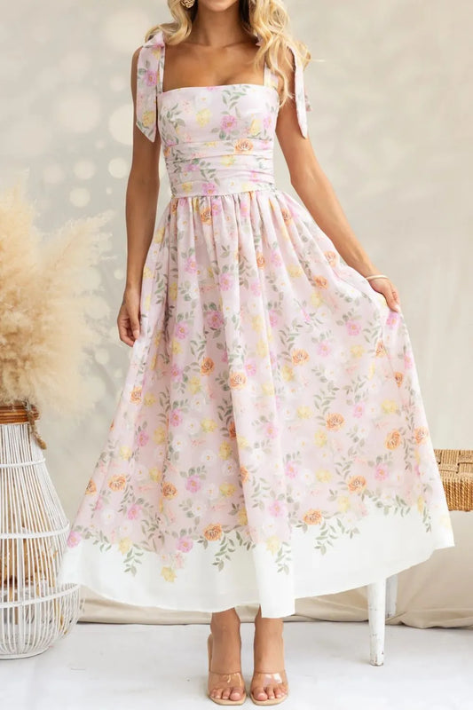 Sarah Express Women's Printed Tie Shoulder Midi Cami Dress