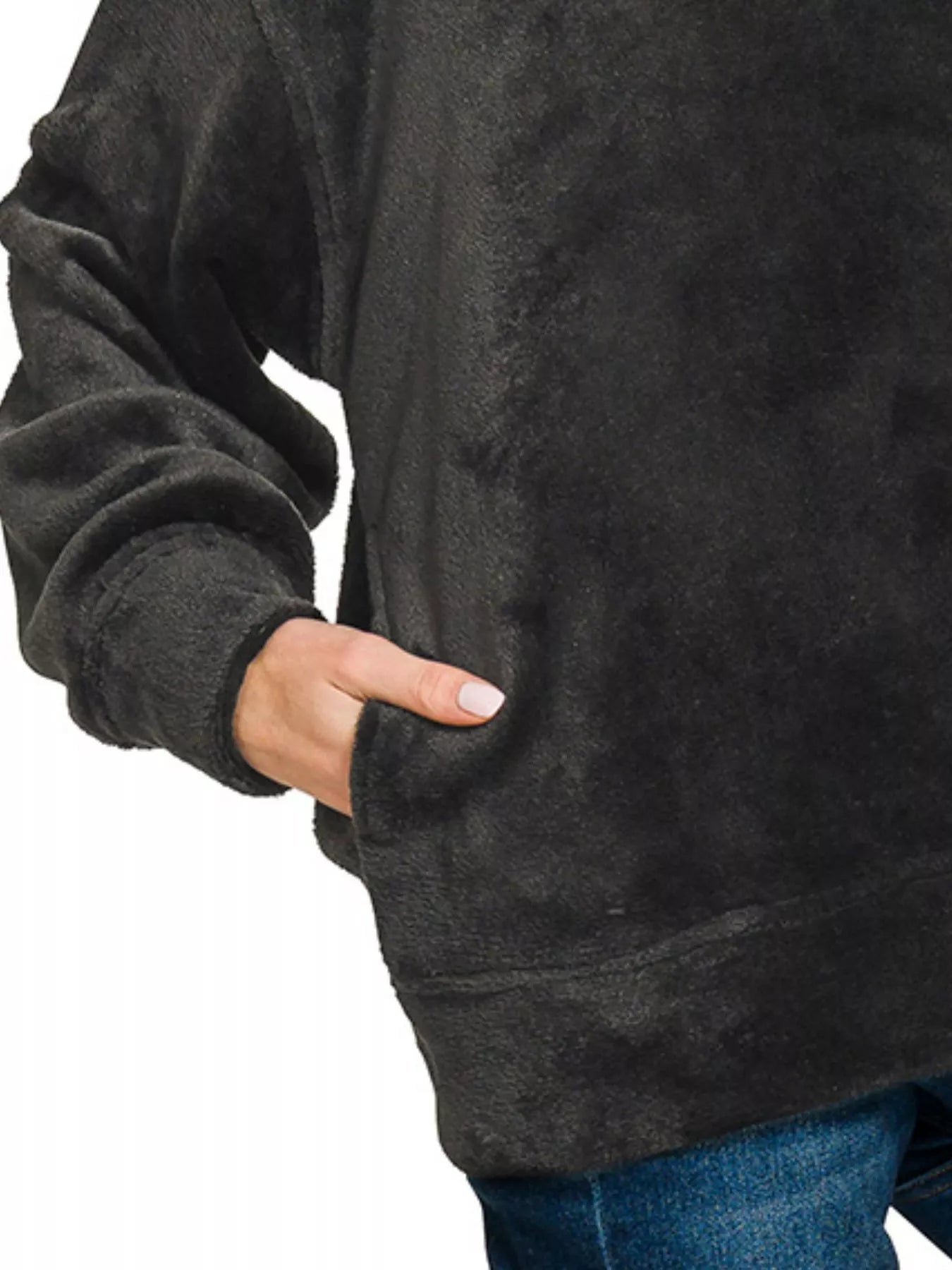 Sarah Express Women's Faux Fur Half Zip Pullover - Oversized Pocketed for Fall & Winter