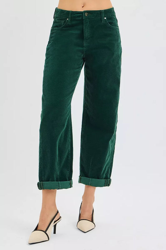 Sarah Express Women's High Rise Crop Barrel Corduroy Pants