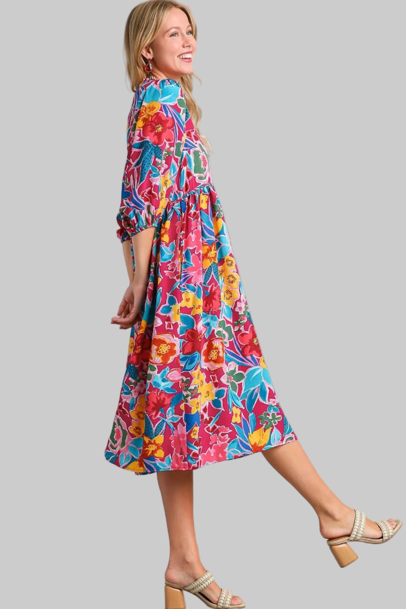 Sarah Express Women’s Plus Size Textured Notched Balloon Sleeve Blouse