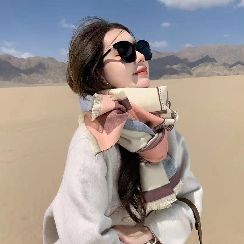 Sarah Express Women's Contrast Color Scarf - Oversized Soft Cotton Wrap Shawl Korean Style