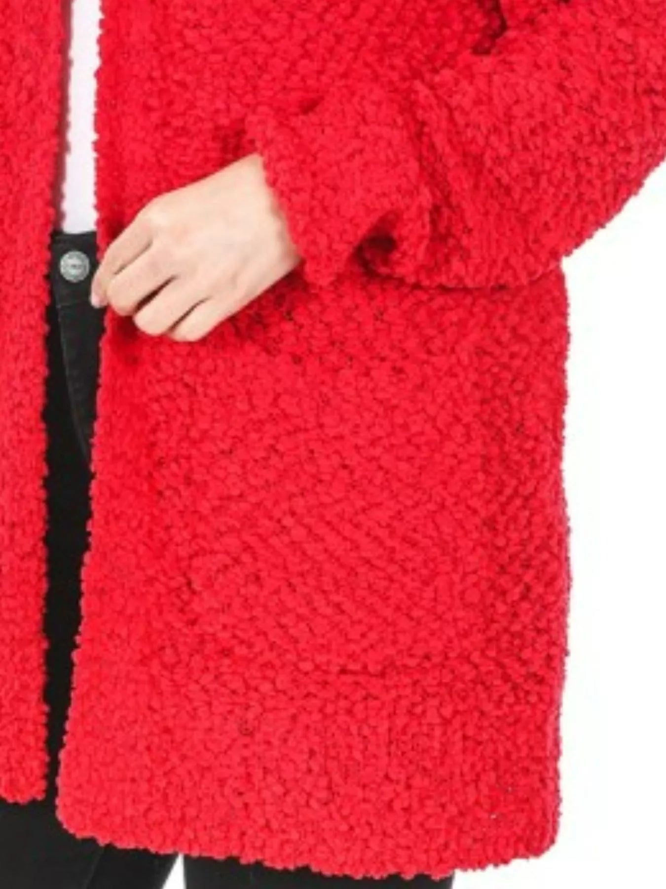 Sarah Express Women’s Red Popcorn Knit Open Front Cardigan with Pockets