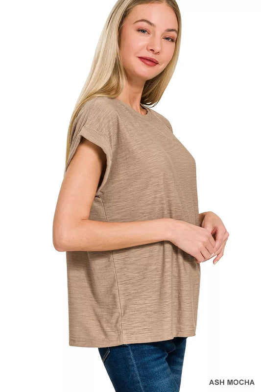 Sarah Express Women's Slub Cuffed Sleeve Tee