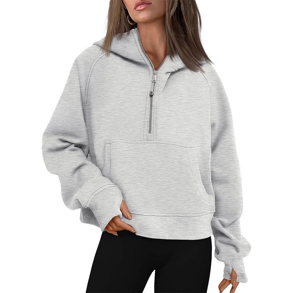 Sarah Express Women's Hooded Zipper Sweater Fleece Lined Fall Winter Casual Loose Fit Outerwear