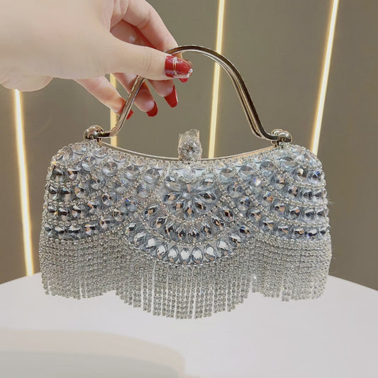 Sarah Express Diamond Tassel Evening Clutch Bag - Crystal Embellished Handbag for Women | Formal Party Purse
