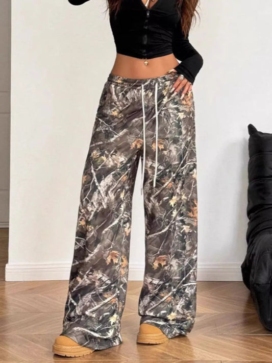 Sarah Express Women's Drawstring Printed Wide Leg Pants