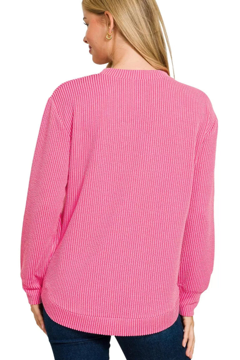 Sarah Express Women’s Plus Size Raised Rib Long Sleeve Top Casual All-Season