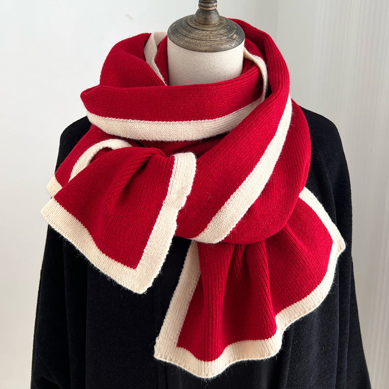 Sarah Express Women's Knitted Scarf Color Block Border Design Fall Winter Warm Accessory