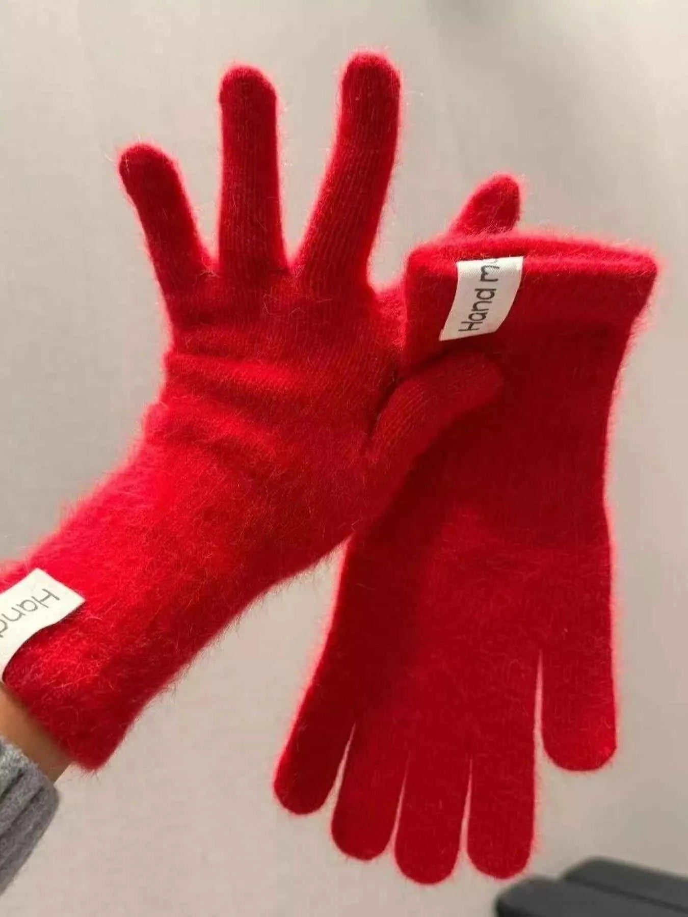 Sarah Express Women's Knitted Winter Gloves - Rabbit Fur Warm Gloves Red ONESIZE