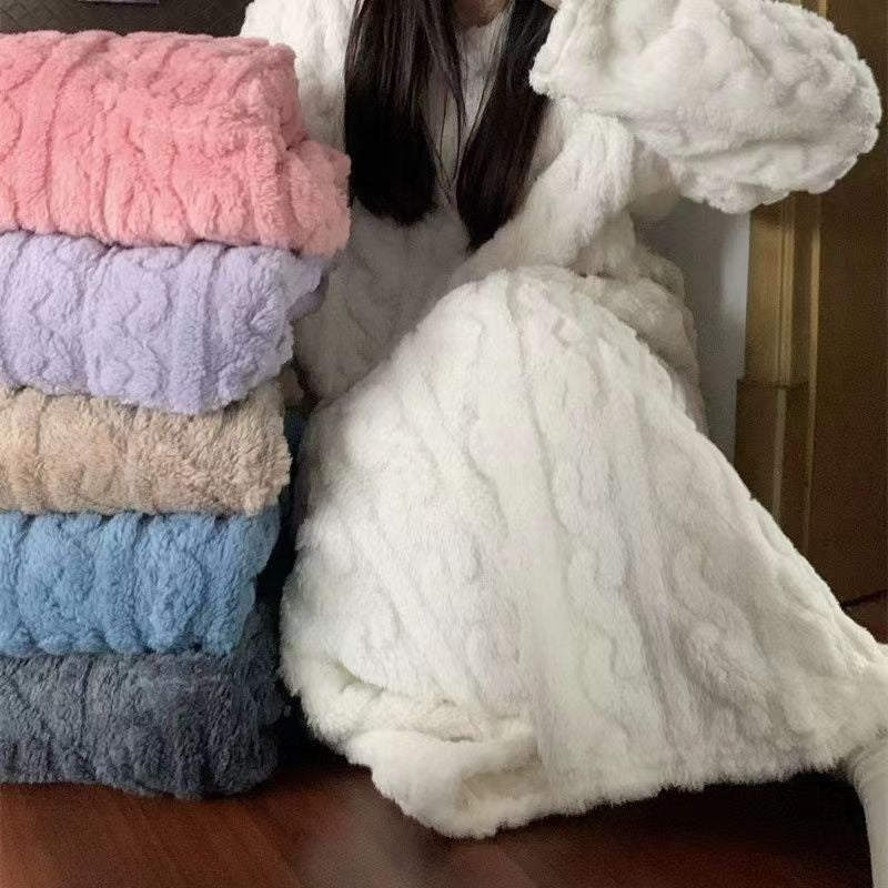 Sarah Express Women's Coral Fleece Nightgown - Long Sleeve Winter Sleep Dress with Pockets - Warm Loungewear