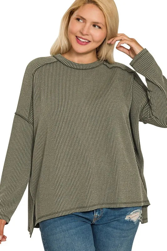 Sarah Express Women’s Plus Size Exposed Seam Corded Rib Knit Top