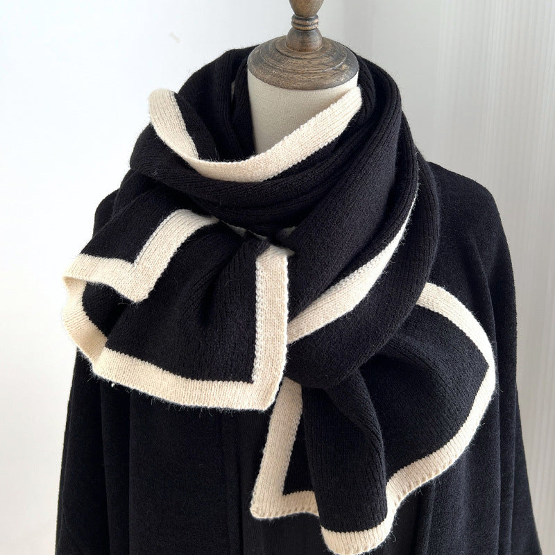 Sarah Express Women's Knitted Scarf Color Block Border Design Fall Winter Warm Accessory
