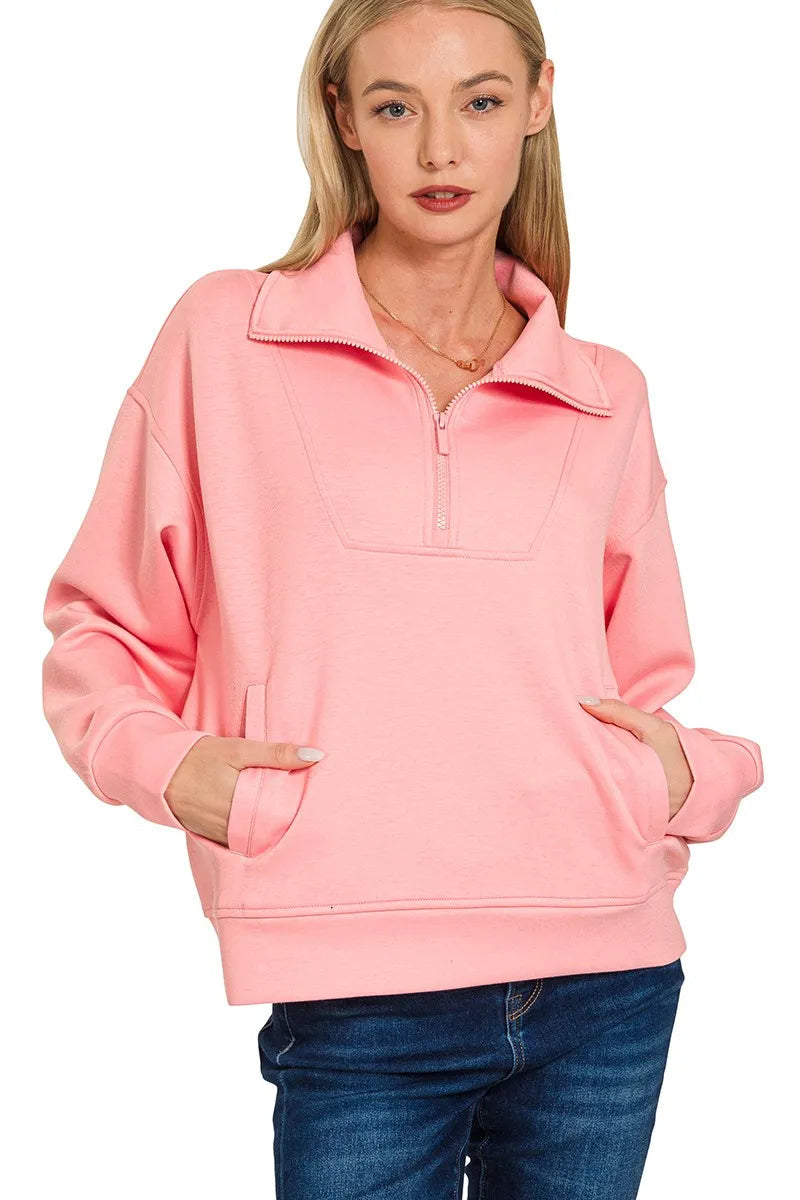 Sarah Express Women’s Scuba Half Zip Sweatshirt with Pockets