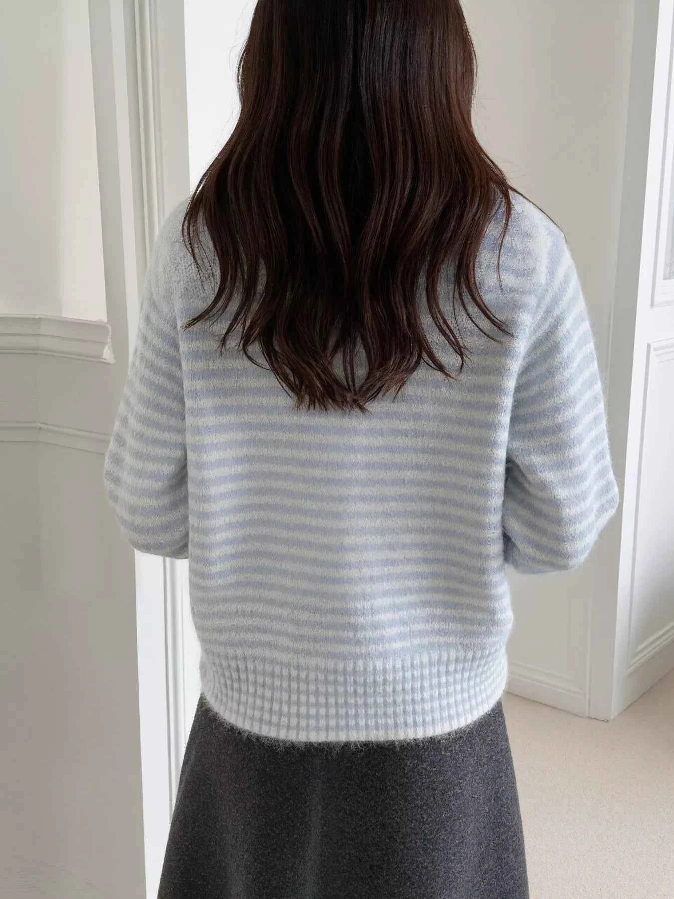 Sarah Express Women's Striped Knit Button-Down Cardigan - Cozy Acrylic Sweater