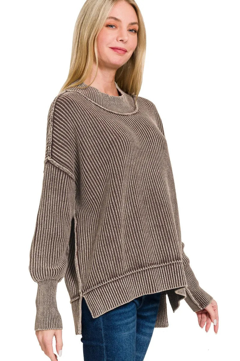 Sarah Express Women’s Oversized Washed Sweater with Side Slits