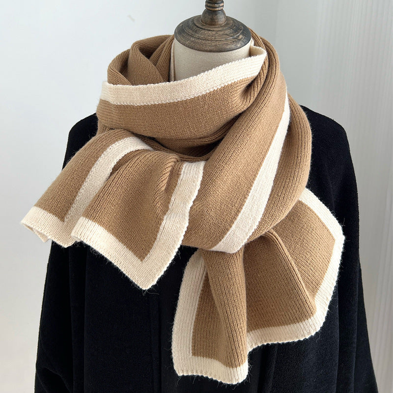 Sarah Express Women's Knitted Scarf Color Block Border Design Fall Winter Warm Accessory