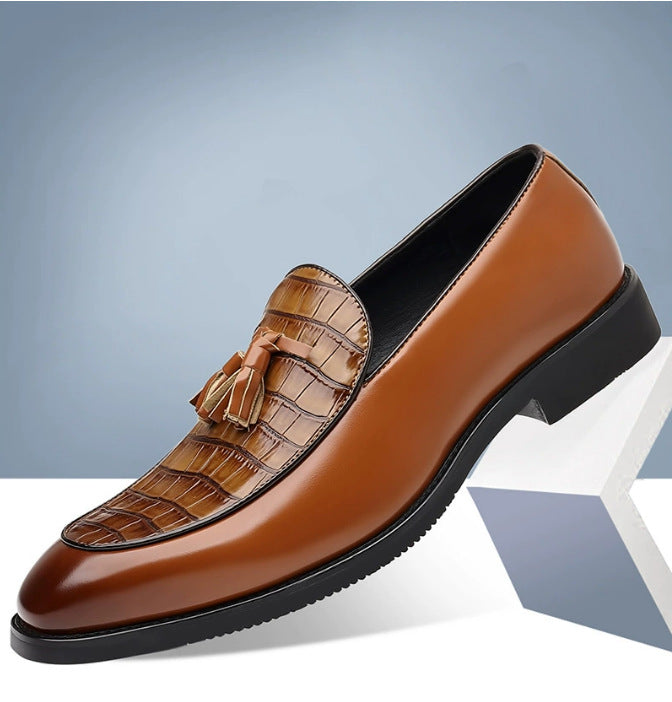 Sarah Express Men's Pointed-Toe Slip-On Dress Shoes | British Business-Casual PU Leather Brown