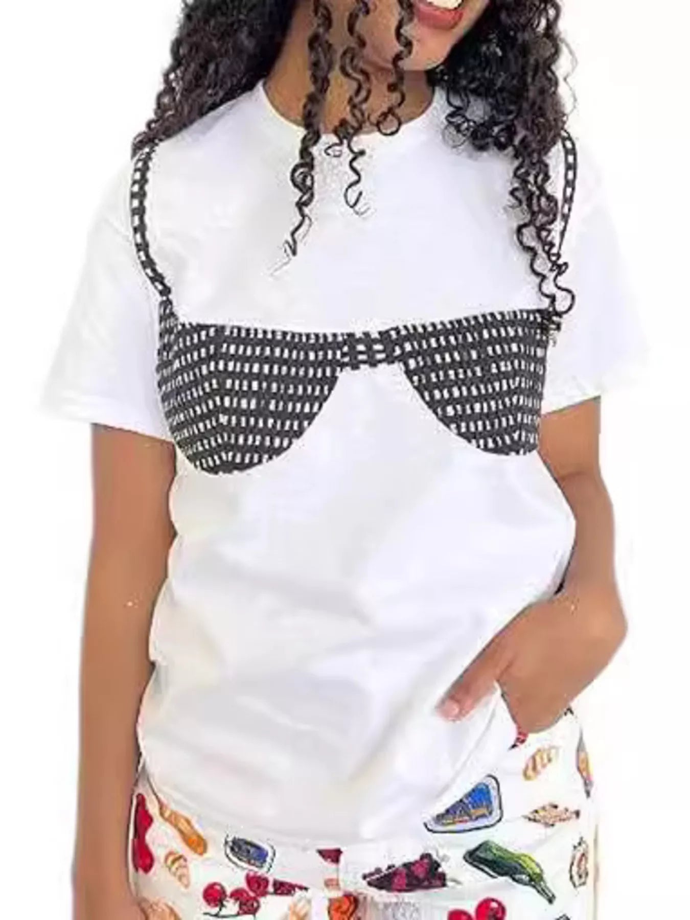 Sarah Express Women's Bra Graphic Short Sleeve T-Shirt Plus Size Black